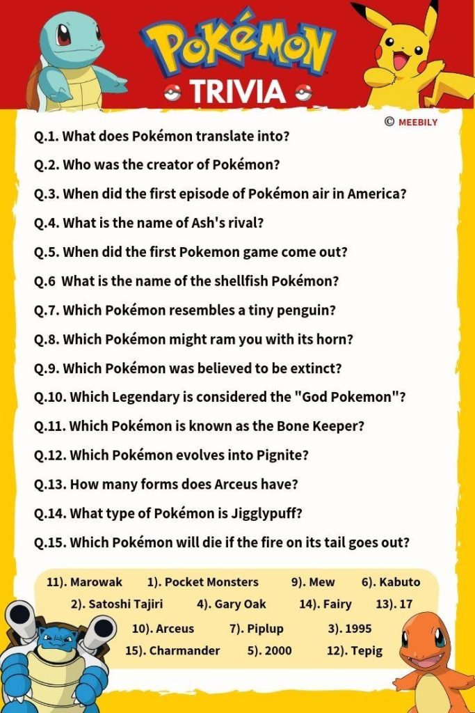 Pokemon Trivia Questions Answers Meebily